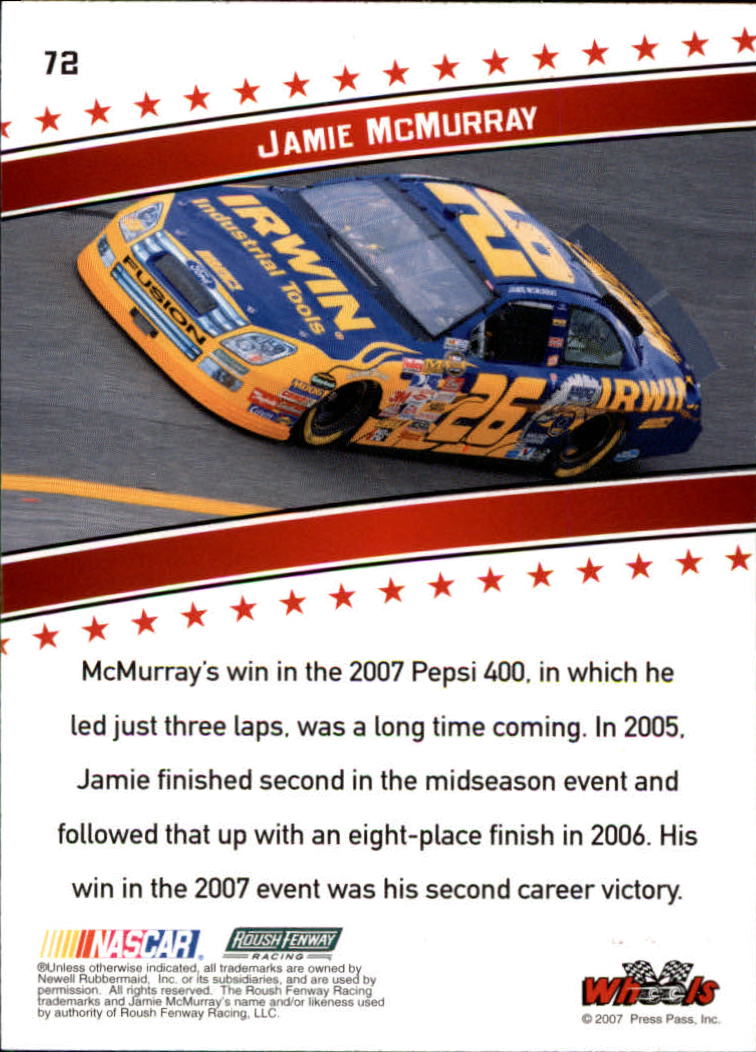 2007 Wheels American Thunder #72 Jamie McMurray BP back image