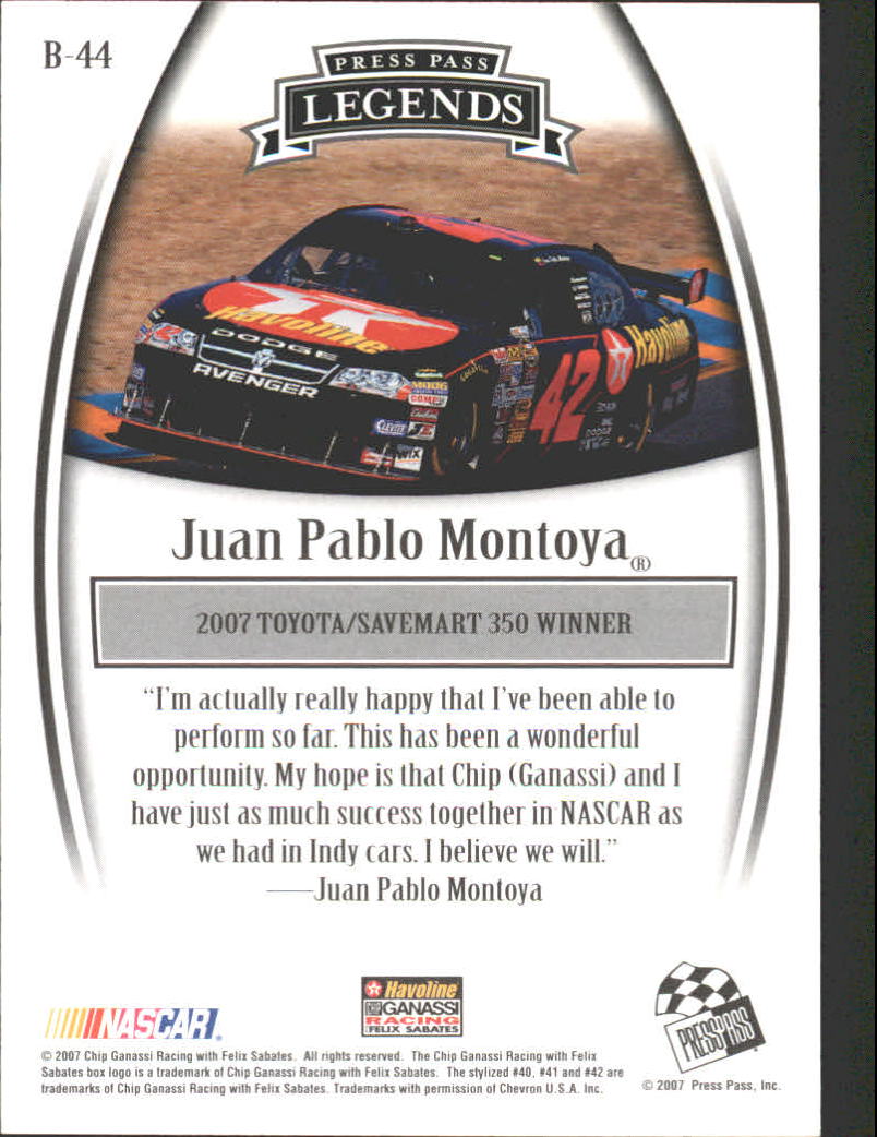 2007 Press Pass Legends Blue #B44 Juan Pablo Montoya back image