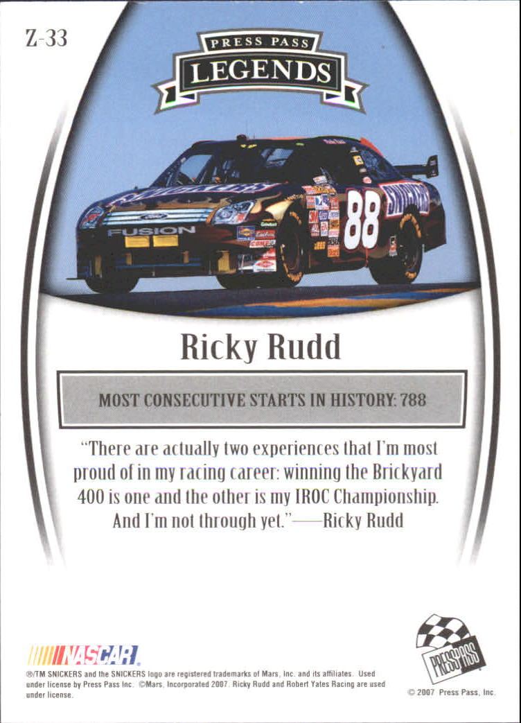 2007 Press Pass Legends Bronze #Z33 Ricky Rudd back image