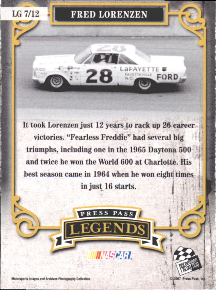 2007 Press Pass Legends Legends Gallery Silver #LG7 Fred Lorenzen back image