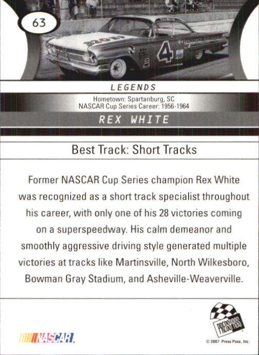 2008 Press Pass #63 Rex White back image