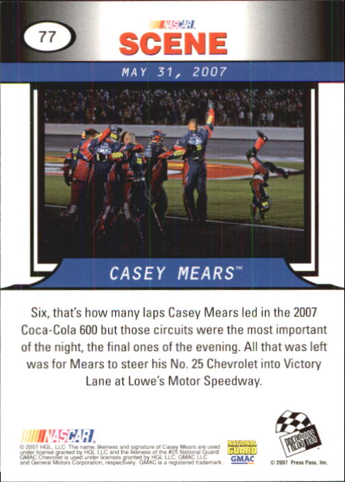 2008 Press Pass #77 Casey Mears NS back image