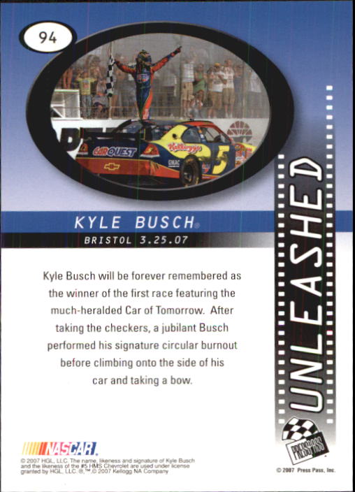 2008 Press Pass #94 Kyle Busch's Car U back image