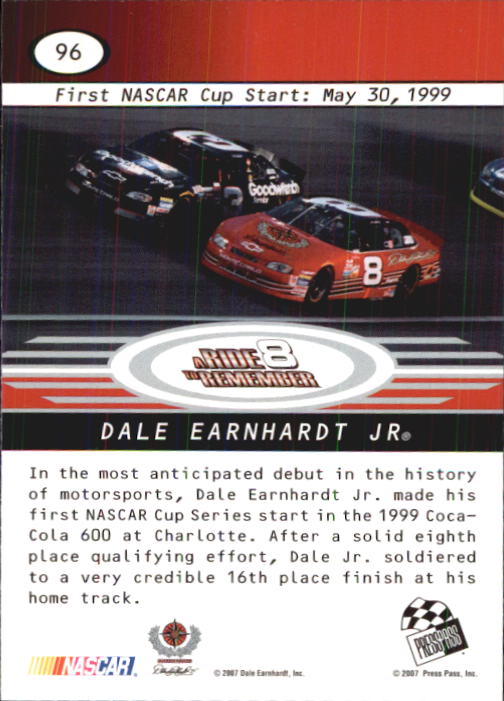 2008 Press Pass #96 Dale Earnhardt Jr./First Cup Start back image