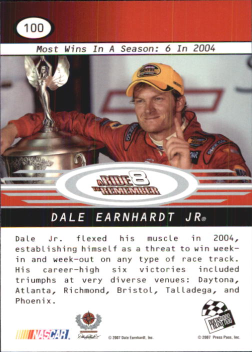 2008 Press Pass #100 Dale Earnhardt Jr./Most Wins back image
