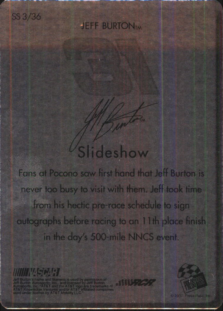 2008 Press Pass Slideshow #SS3 Jeff Burton Orange back image