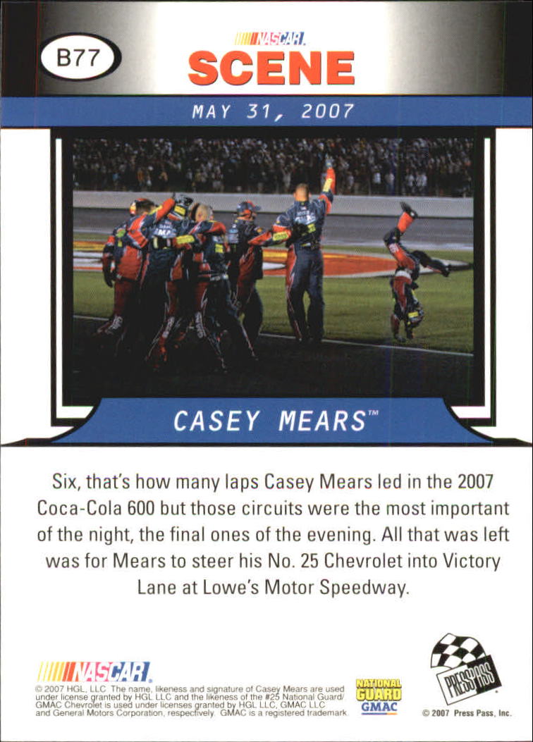 2008 Press Pass Blue #B77 Casey Mears NS back image