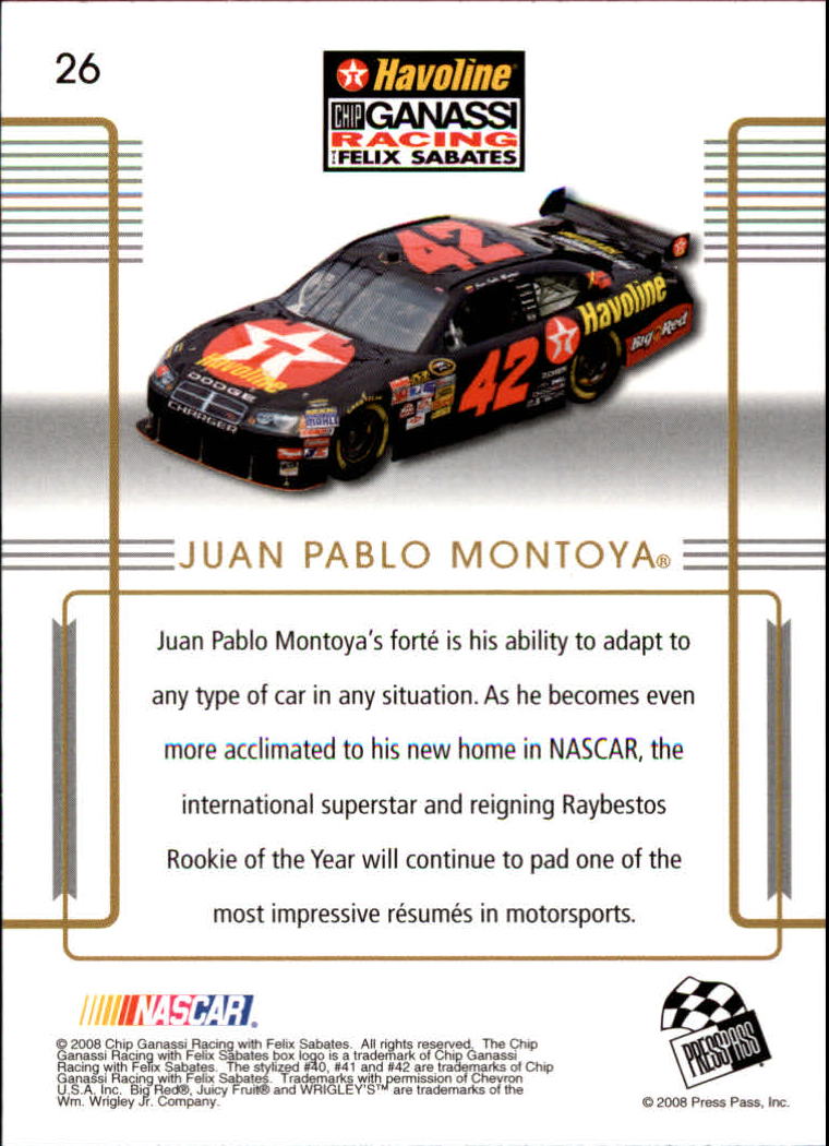 2008 Press Pass Premium #26 Juan Pablo Montoya back image