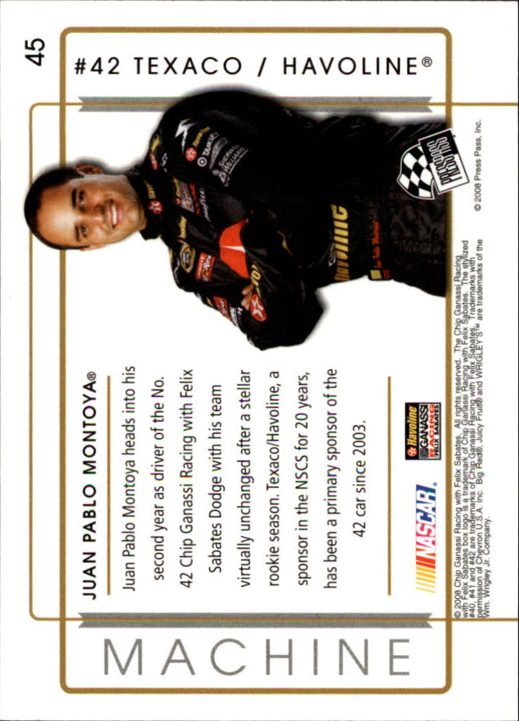 2008 Press Pass Premium #45 Juan Pablo Montoya's Car M back image