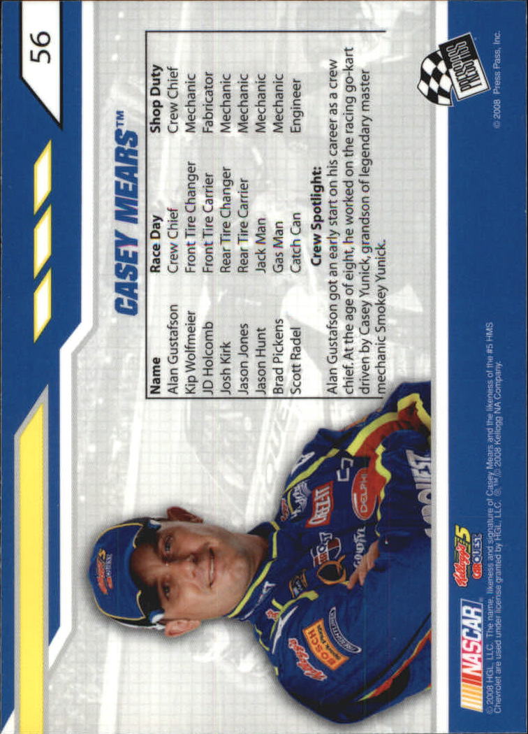 2008 Press Pass Stealth Chrome #56 Casey Mears's Car GC back image
