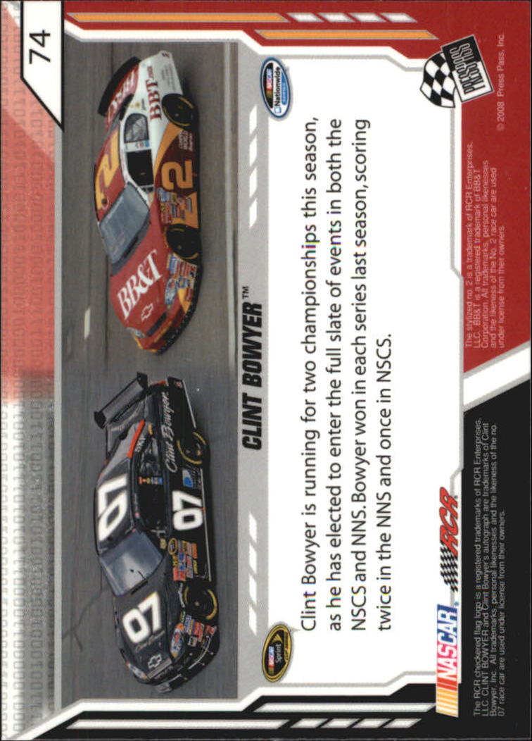 2008 Press Pass Stealth Chrome #74 Clint Bowyer DO back image