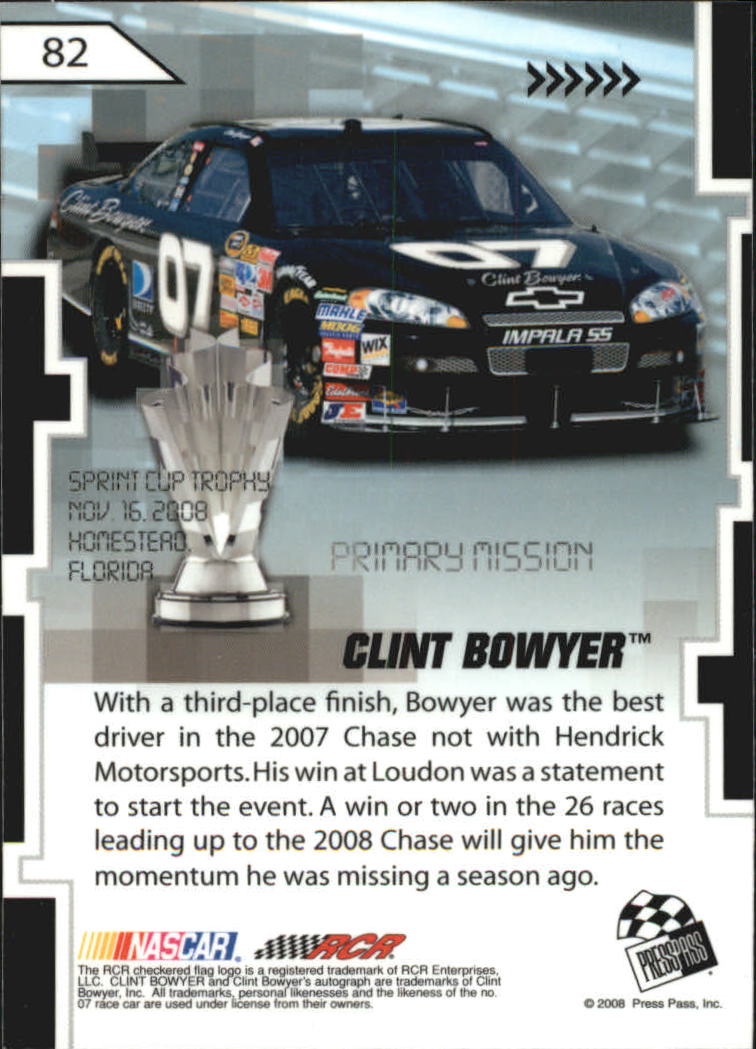 2008 Press Pass Stealth Chrome #82 Clint Bowyer PM back image