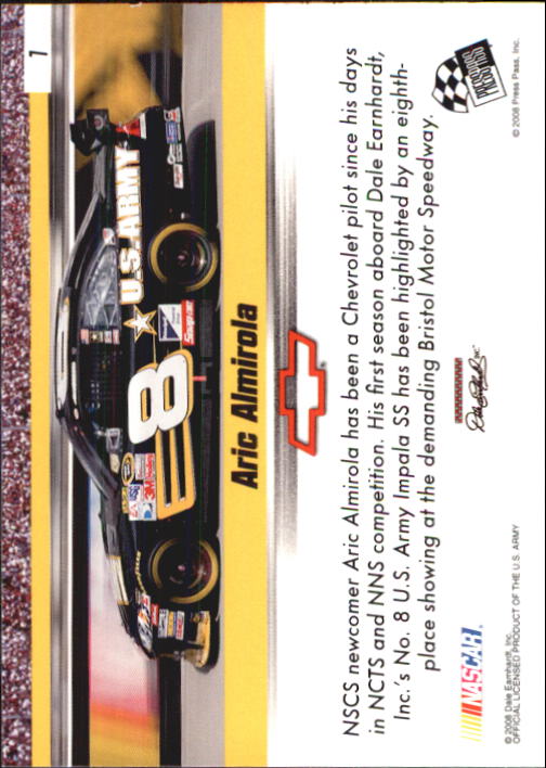 2008 Press Pass Speedway #1 Aric Almirola CRC back image
