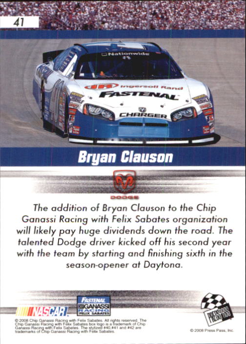 2008 Press Pass Speedway #41 Bryan Clauson NNS RC back image