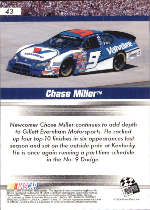 2008 Press Pass Speedway #43 Chase Miller NNS RC back image