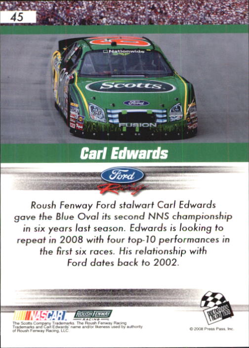 2008 Press Pass Speedway #45 Carl Edwards NNS back image