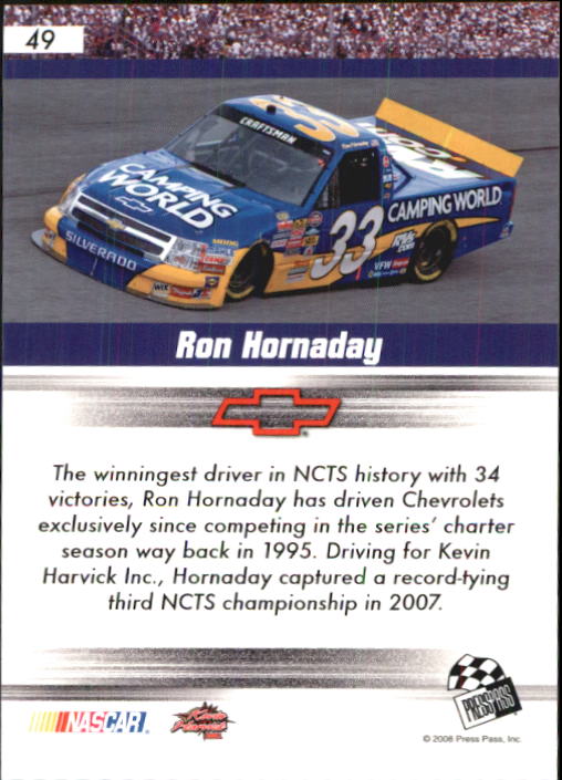 2008 Press Pass Speedway #49 Ron Hornaday CTS back image