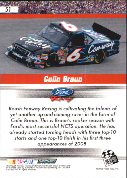2008 Press Pass Speedway #51 Colin Braun CTS RC back image