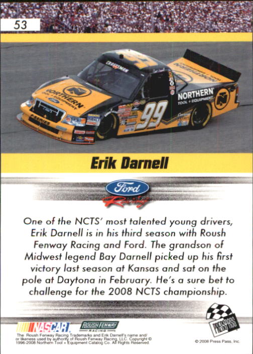 2008 Press Pass Speedway #53 Erik Darnell CTS back image