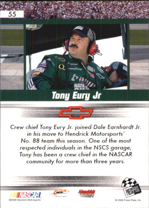 2008 Press Pass Speedway #55 Tony Eury Jr. RC back image