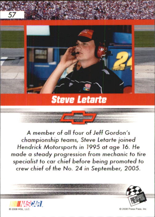 2008 Press Pass Speedway #57 Steve Letarte RC back image
