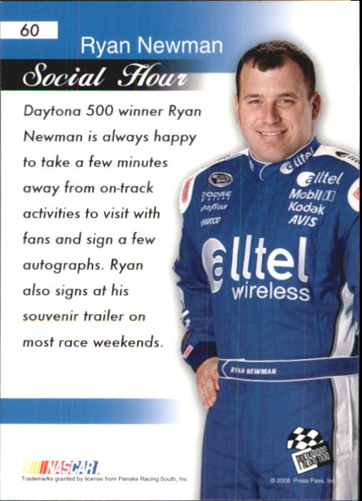 2008 Press Pass Speedway #60 Ryan Newman SH back image