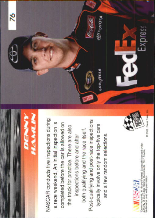 2008 Press Pass Speedway #76 Denny Hamlin's Car RSG back image