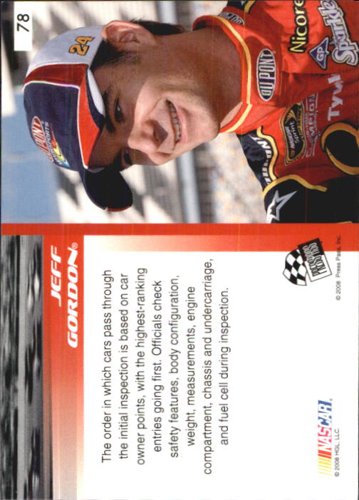 2008 Press Pass Speedway #78 Jeff Gordon's Car RSG back image