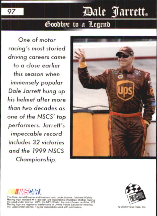 2008 Press Pass Speedway #97 Dale Jarrett Fans H back image