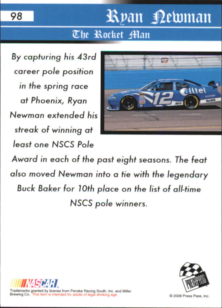 2008 Press Pass Speedway Red #R98 Ryan Newman H back image