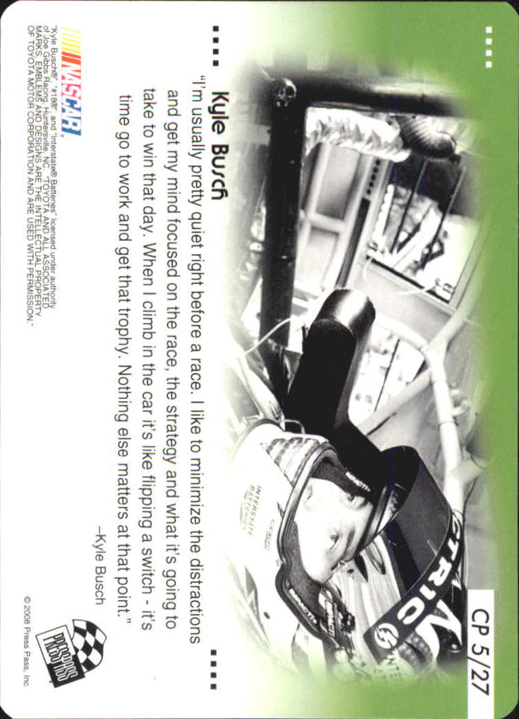 2008 Press Pass Speedway Cockpit #CP5 Kyle Busch back image