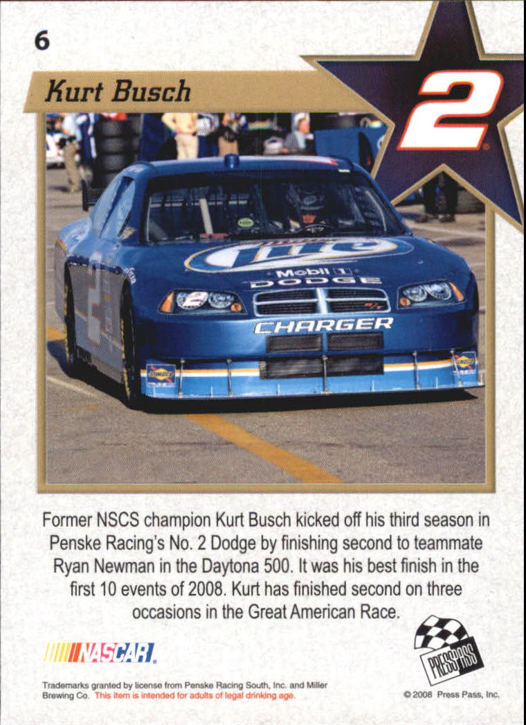 2008 VIP #6 Kurt Busch back image