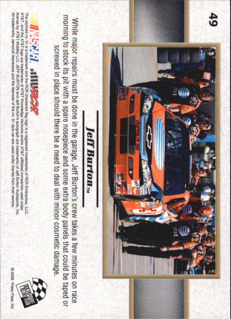 2008 VIP #49 Jeff Burton's Car SB back image