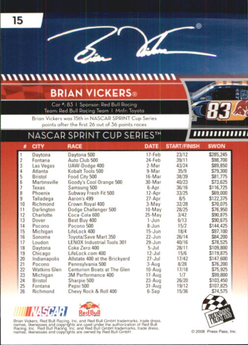 B2486- 2009 Press Pass Racing Card #s 1-218 -You Pick- 15+ FREE US SHIP - Picture 29 of 397