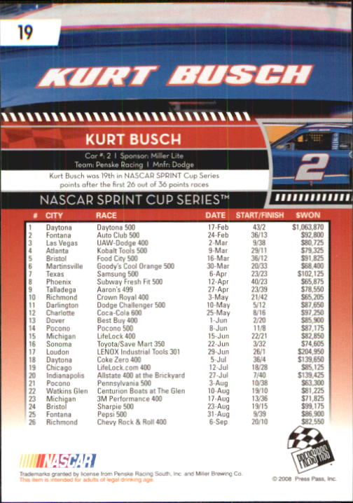 B2486- 2009 Press Pass Racing Card #s 1-218 -You Pick- 15+ FREE US SHIP - Picture 35 of 397