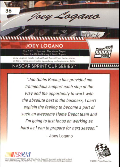 2009 Press Pass #36 Joey Logano RC back image