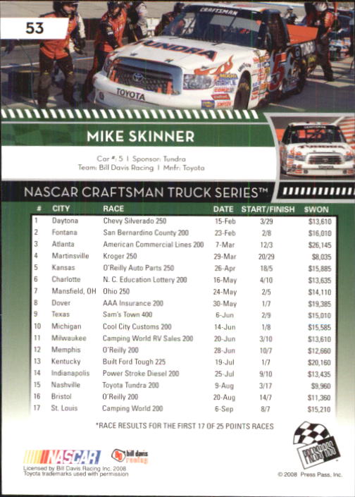 B2486- 2009 Press Pass Racing Card #s 1-218 -You Pick- 15+ FREE US SHIP - Picture 89 of 397