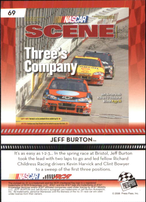 2009 Press Pass #69 Jeff Burton NS back image
