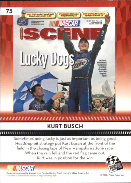 2009 Press Pass #75 Kurt Busch NS back image