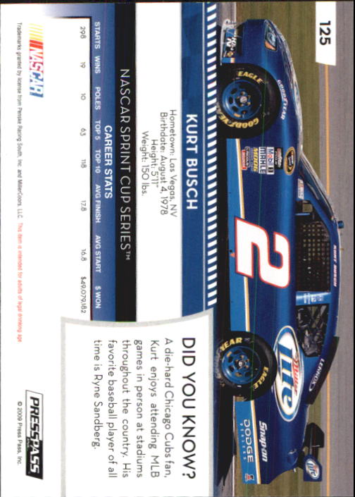 B2486- 2009 Press Pass Racing Card #s 1-218 -You Pick- 15+ FREE US SHIP - Picture 221 of 397