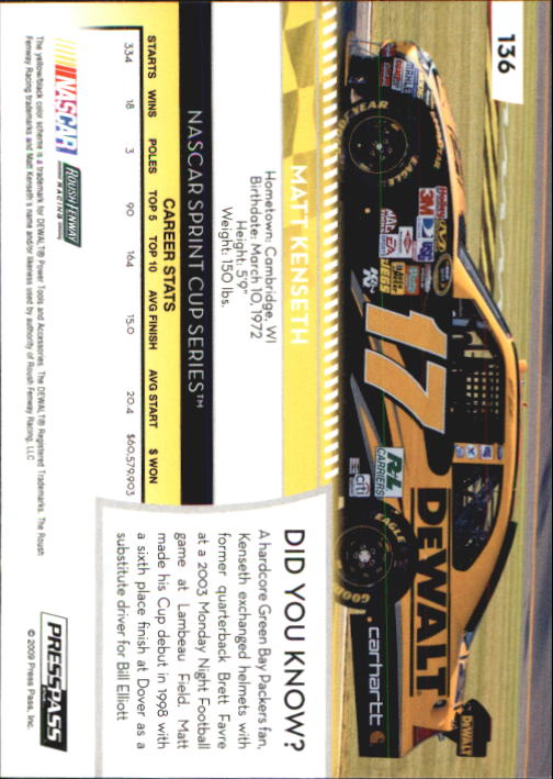 2009 Press Pass #136 Matt Kenseth back image