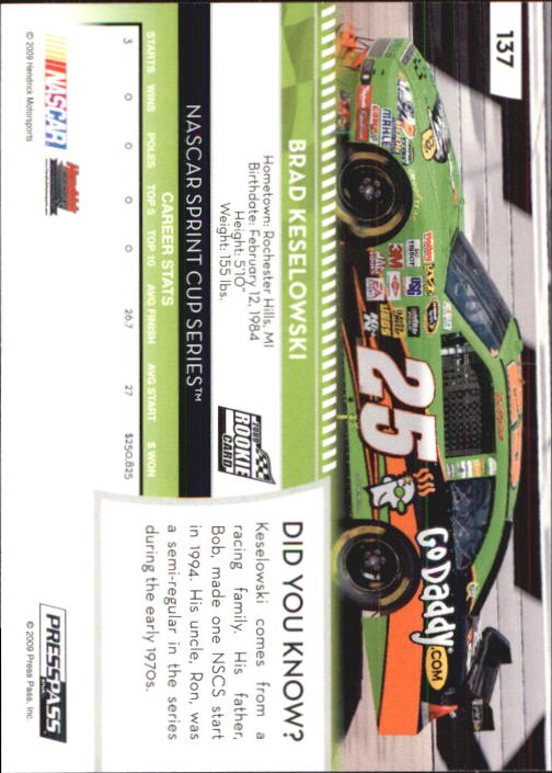 B2486- 2009 Press Pass Racing Card #s 1-218 -You Pick- 15+ FREE US SHIP - Picture 245 of 397