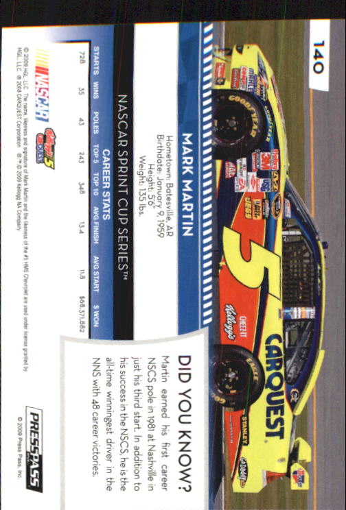 B2486- 2009 Press Pass Racing Card #s 1-218 -You Pick- 15+ FREE US SHIP - Picture 249 of 397