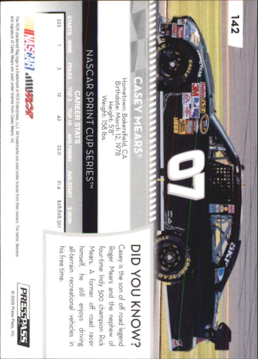 B2486- 2009 Press Pass Racing Card #s 1-218 -You Pick- 15+ FREE US SHIP - Picture 253 of 397