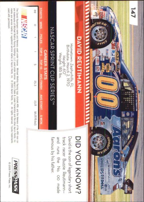 B2486- 2009 Press Pass Racing Card #s 1-218 -You Pick- 15+ FREE US SHIP - Picture 263 of 397
