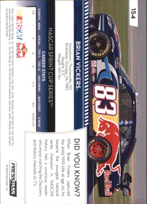 B2486- 2009 Press Pass Racing Card #s 1-218 -You Pick- 15+ FREE US SHIP - Picture 277 of 397