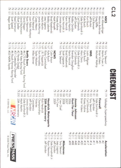 B2486- 2009 Press Pass Racing Card #s 1-218 -You Pick- 15+ FREE US SHIP - Picture 397 of 397