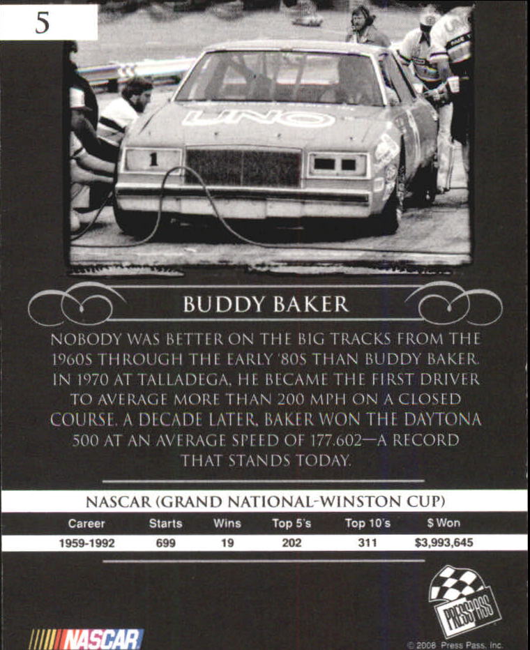 2008 Press Pass Legends Blue #5 Buddy Baker back image