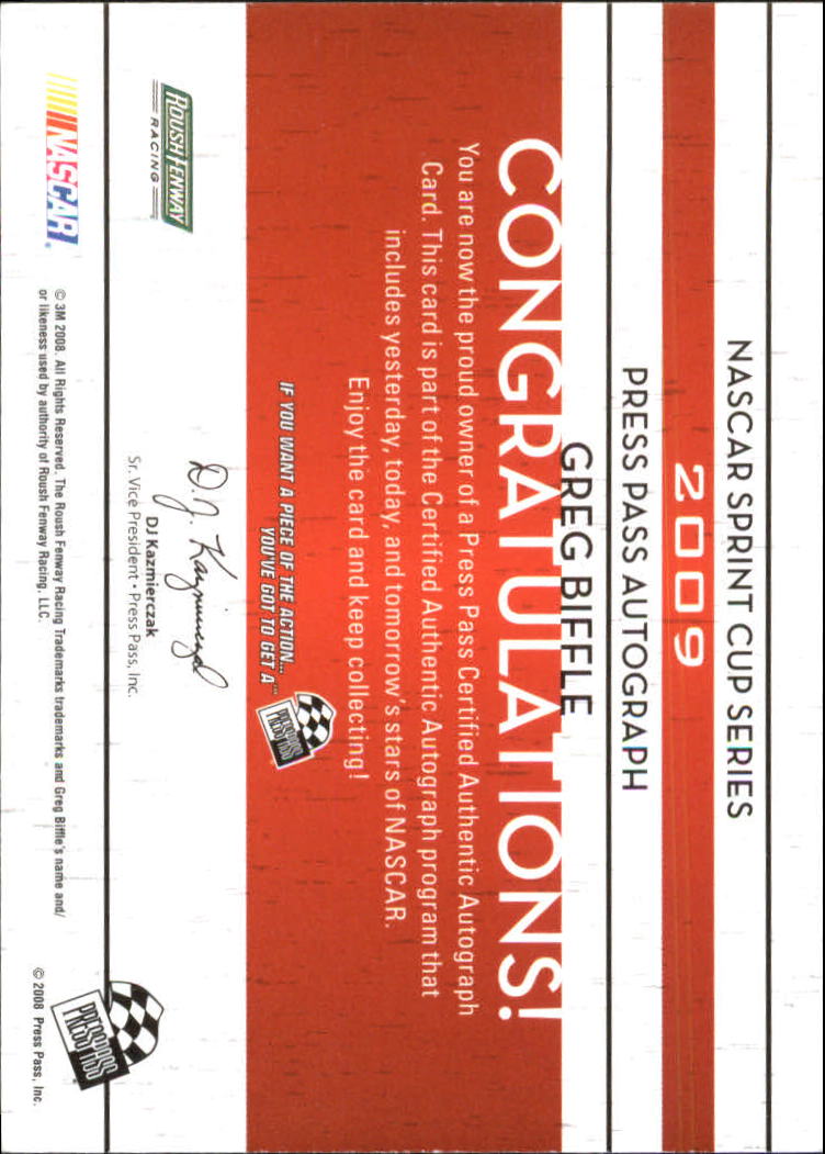 2009 Press Pass Autographs Chase Edition #GB Greg Biffle back image