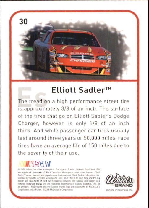 2009 Element #30 Elliott Sadler back image